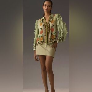 NWT- Anthropologie Bl^nk London Gillian Floral Ruffle Blouse. Small petite